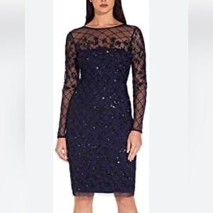 Adrianna Papell Navy Beaded Coctail Dress